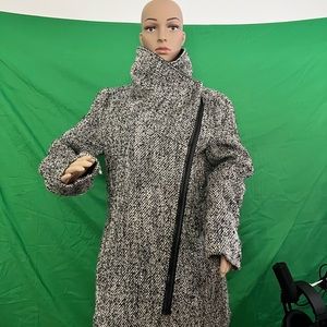 Grey outdoor jacket with black collar and front zipper